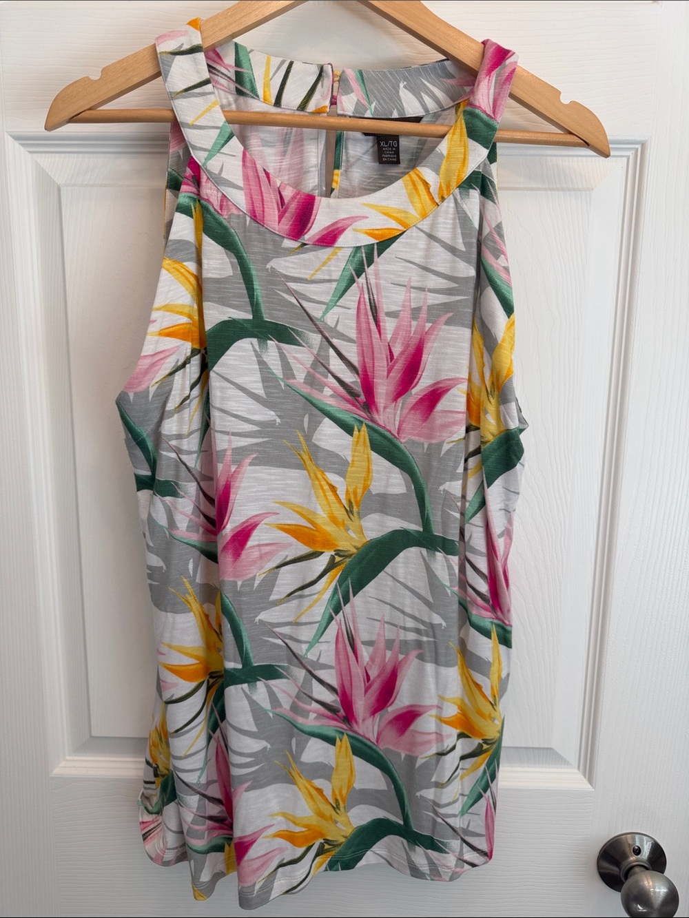 Tommy Bahama Gray Floral Tank Top with Pink & Yellow Birds of Paradise